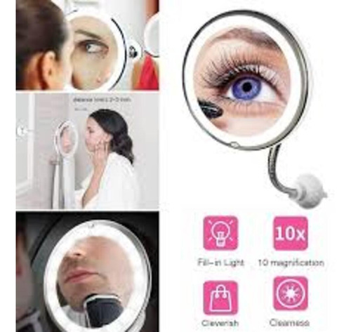 Espelho Led 360 Flexível 10x Aumento Ventosa Maquiagem Barba