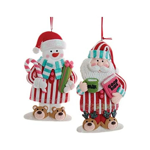 Set De 2 Adornos De Santa Y Muñeco De Nieve Pijamas