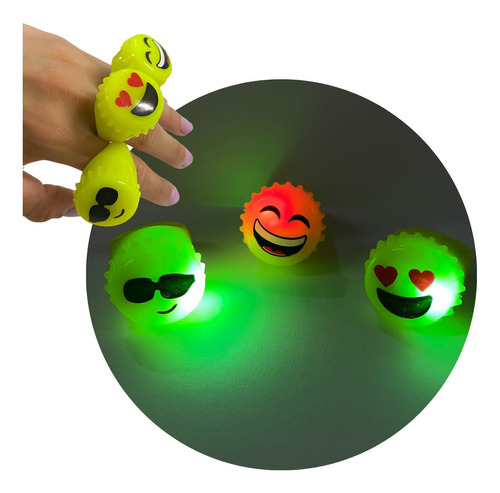 Anillos Led Luminosos Fluo Caritas Emoji Silicona X 10 Uni