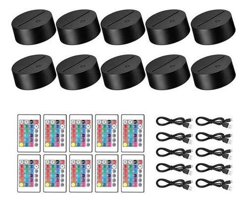 Paquete De 10 Bases Para Lámpara 3d Con Cables Usb Remotos