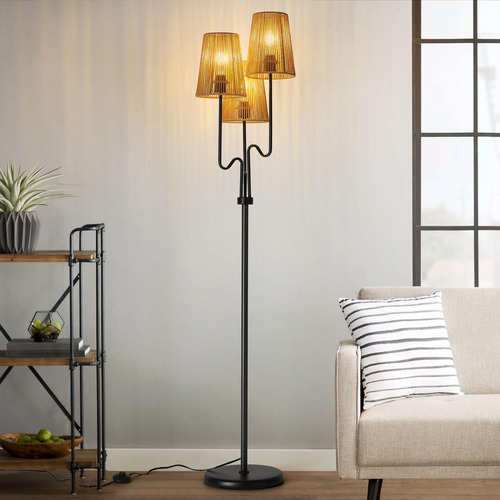 Lámpara De Pie Zenglimmer Boho Rattan De 173 Cm Con 3 Luces,