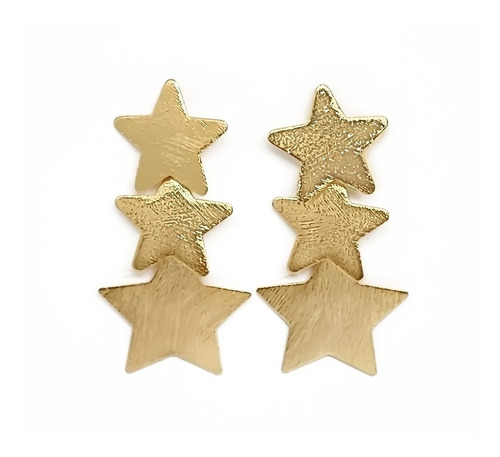 Aros 3 Estrellas Satinadas Enchapado Oro 18k