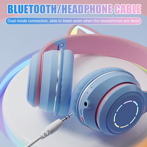 Auriculares Orejas De Gato Bluetooth Inalámbrico Led Rgb