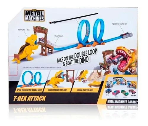 Pista Autos Dinosaurio Doble Metal Machines T-rex Atack Full Color T- Rex