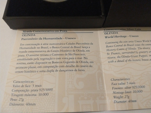 Moeda Comemorativa Unesco Patrimônio Da Humanidade - Olinda (Usado)