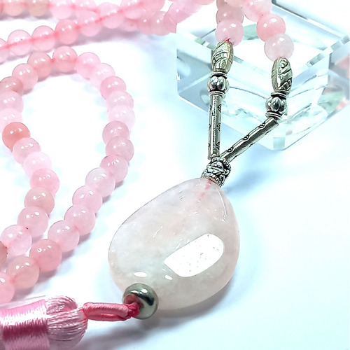 Imagen 2 de 6 de Japa Mala De Muñeca, Piedra Natural Cuarzo Rosa - Tíbet - M2