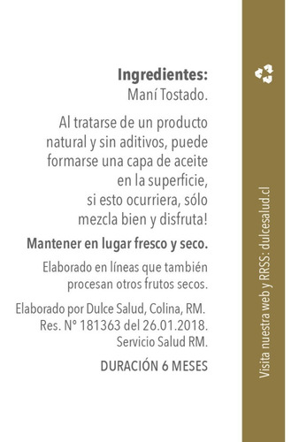 Pasta De Maní - Marca Dulce Salud