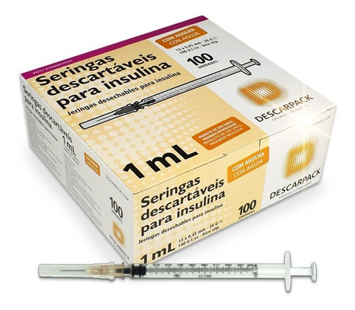 Seringa Insulina 13 x 0.45 26 G½ 1 ml 100 Unidades Descarpack