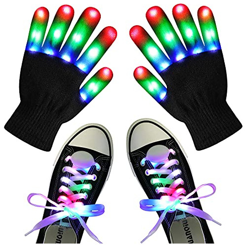 Guantes Led Y Shoelace, Guantes Led Finger Enciende Los Jugu