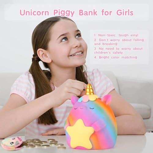 Hucha Unicornio Niñas, Hucha De Vinilo Irrompible, Lin...