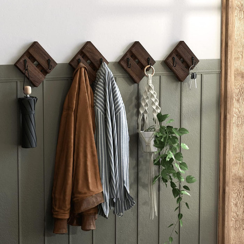 Ganchos De Pared Rústicos Colgar, Pack De 4, Percheros...