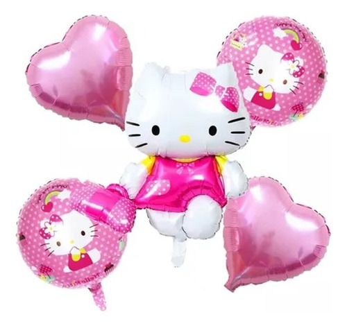 Globo Metalizado Hello Kitty 5 Unid Muñeca Gata Bouquet