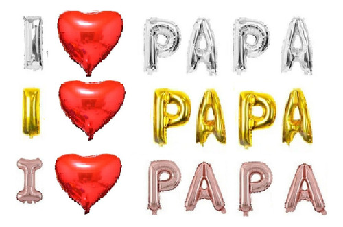 Globo Metalico Forma De Letra Letrero I Corazon Papa 40 Cm