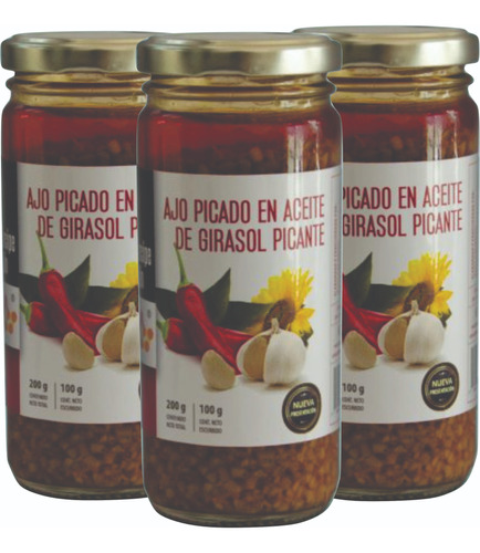 Ajo Picado En Aceite De Girasol Picante Pack 12x200gr