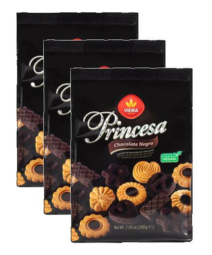 3 Biscoitos Sortidos De Chocolate Negro Vieira Princesa 200g