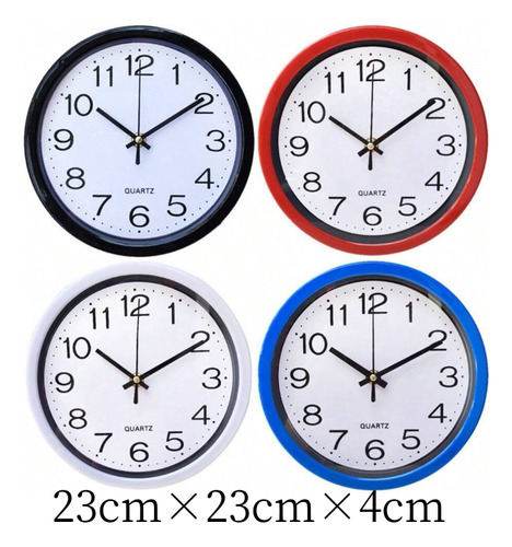 Reloj De Pared Silencioso Moderno Numero En Negro 23cm Celeste Blanco