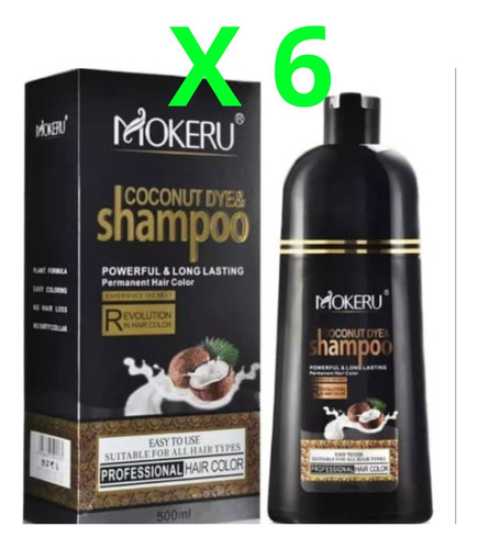 Combo 6 Shampoo Tinte Para Cabello Mokeru Coco 500ml