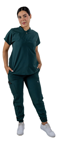 Pijama Quirúrgica Dama Jogger Antifluido Scrubs Cupatitzio Verde Botella Liso Xs