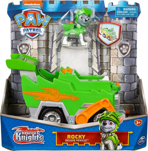 Paw Patrol Rescue Knights Rocky Deluxe Vehicle + Figura