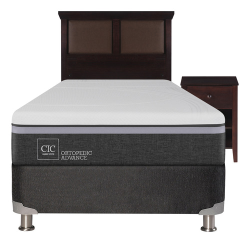 Box Spring Ortopedic Advance 1.5 Plazas+set Torino Chocolate Gris