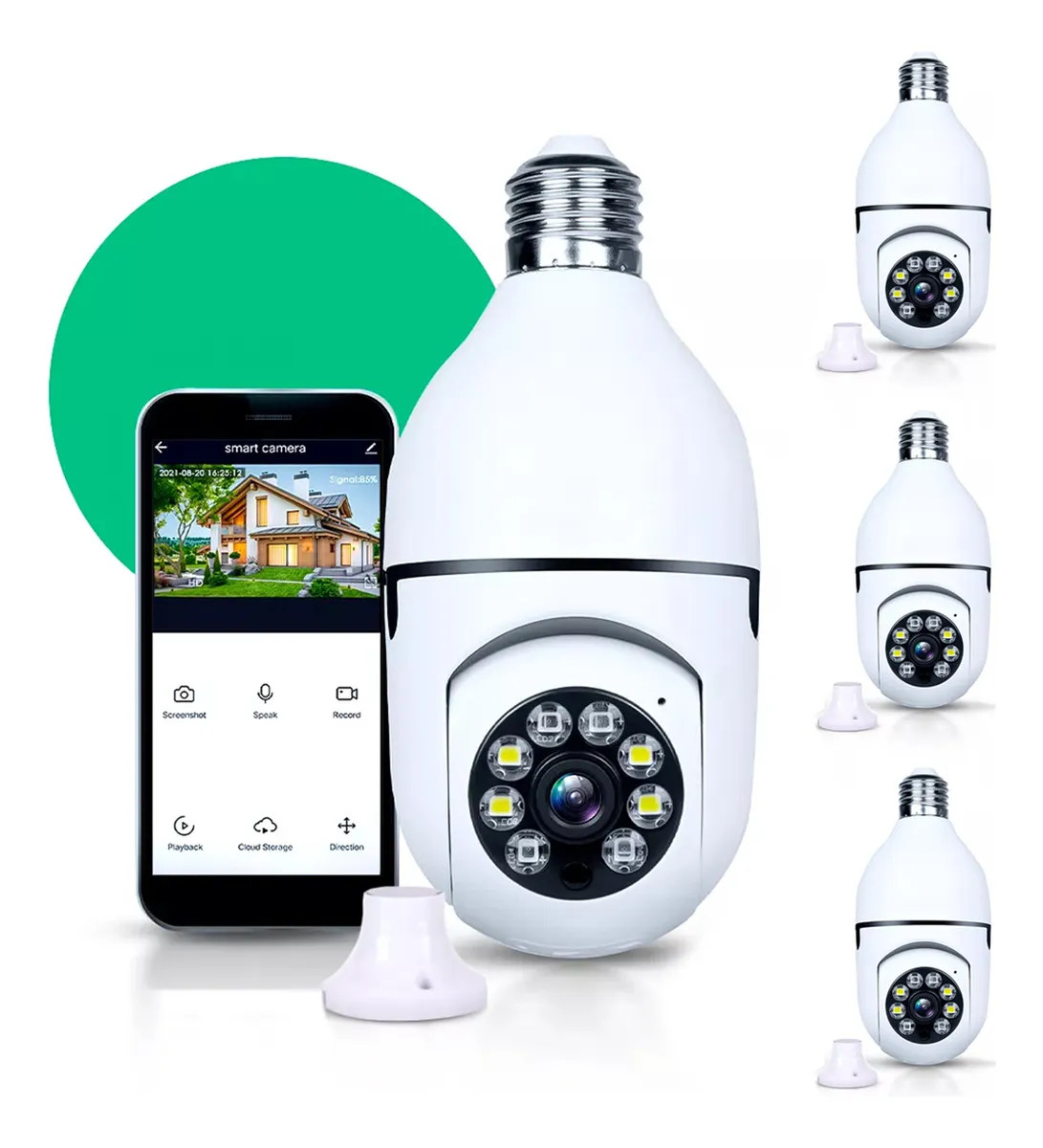 Kit 4 Câmera Lampada de Segurança Ip Wifi com Visão Noturna Interna Externa App Yoosee Espiã 360º Cor Branco Casenn