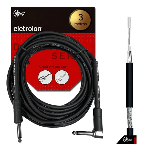 Cabo P10 Mono P10 90 Graus 3m Eletrolon Para Guitarra Baixo Violã...