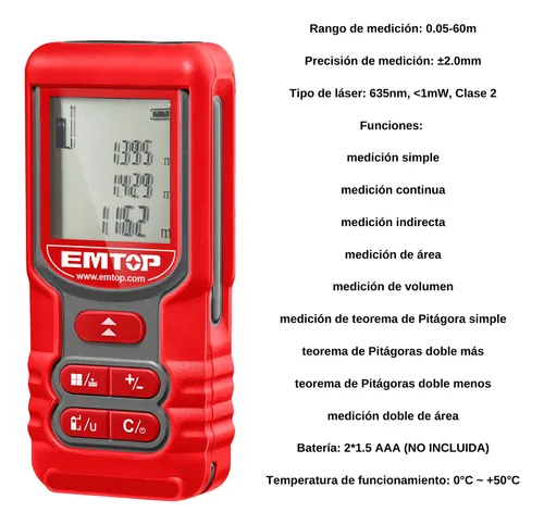 Medidor De Distancia Laser 0.05 A 60 Metros Emtop