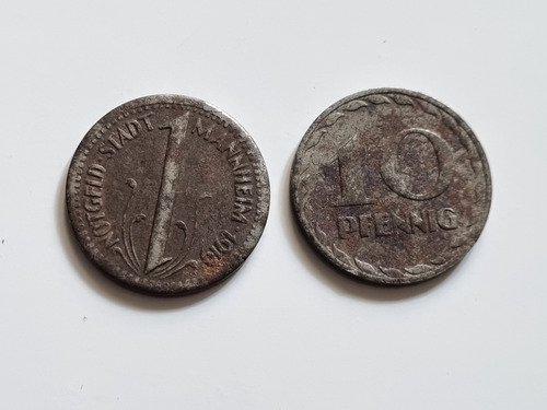 Monedas X2 Alemania Notgeld 1919 10 Pfennig Stadt Mannheim (Usado)