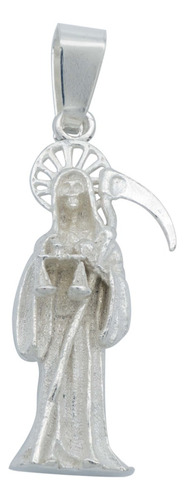 Dije Santa Muerte Liso Vista 3d Relleno De Plata Solida 925 Color Plateado