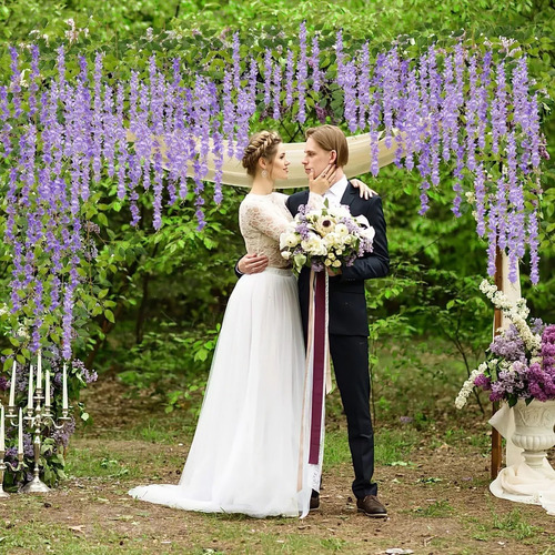 24pzs Flores Artificial Wisteria Decoración Fiesta Boda 1.1m Lavanda