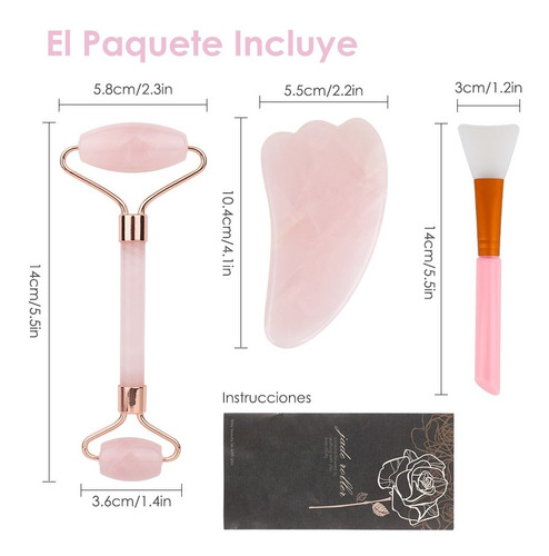 Imagen 7 de 8 de Kit De Rodillo De Jade Facial Masajeador Antiedad Gua Sha