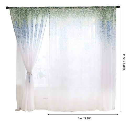 Valance De Voile Polyester Para Ventana, Dormitorio O Sala Azul