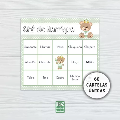 60 Cartelas Baby Bingo De Chá Revelação - Arquivo Pdf