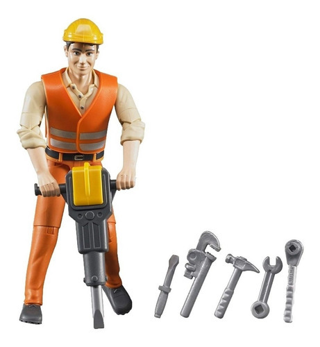 Juguetes Bruder Construction Worker With Accessories  60020 Color Naranja Claro