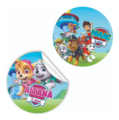 Etiquetas Paw Patrol Para Cumpleaños Adheribles 50 Pz 5cm 