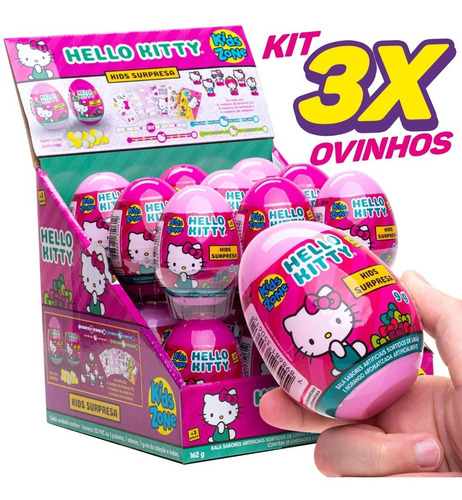 Kit 3x Ovinho Surpresa 2d Hello Kitty-bala Pulseira Adesivo