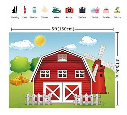 Fondo Dibujo Animado Tematica Granja Roja Molino Viento