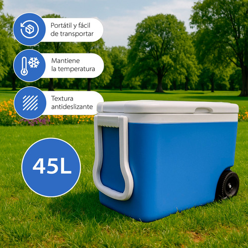 Hielera Portátil Con Ruedas Plástico Resistente Set De 4 Pz Azul