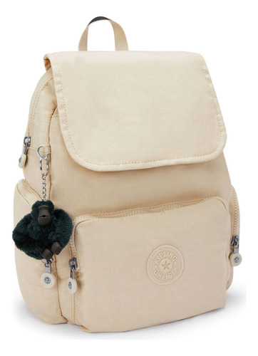 Kipling Mochila City Zip Tamaño Chica 100% Color Back to Beige Diseño de la tela Color Sólido