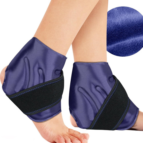 Par De Tobilleras Con Gel Para Terapia Frio Calor Ajustables Azul Marino