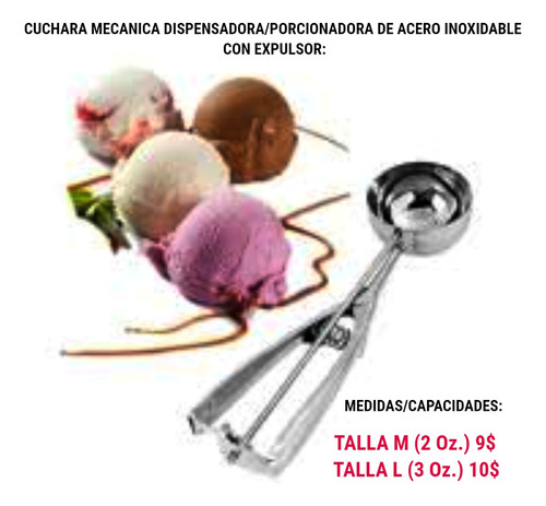 Cuchara Dispensadora/porcionadora Acero Inox 2oz-5cm/3oz-6cm
