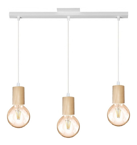 Colgante 3 Luces Madera Nordico Incluye Led Filamento E27