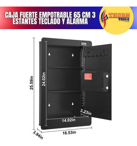 Caja Fuerte De Pared 65cm 3niveles Con Teclado Y Estantes Hb Color Negro