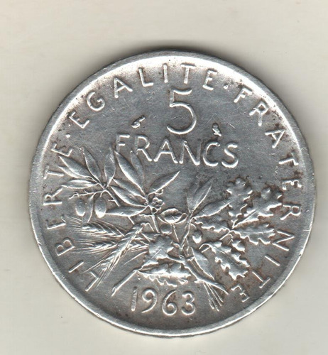 Francia Moneda De 5 Francos De Plata Año 1963 - Km 926 - Xf