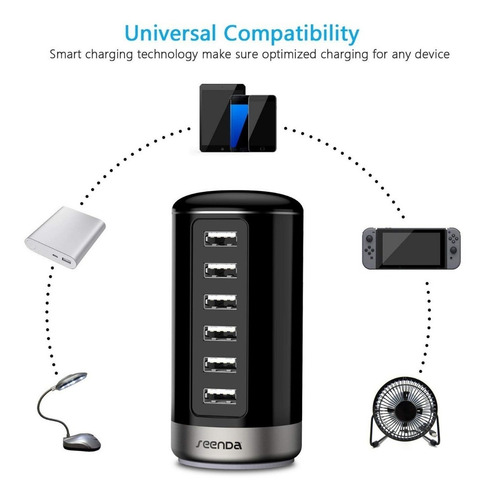 Imagen 2 de 7 de Multi Cargador Usb Seenda 6 Puertos De Escritorio Inteligent