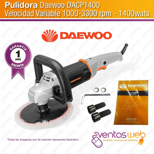 Imagen 2 de 4 de Pulidora Lustradora Daewoo 1400w 7¨ 180mm Vel Variable