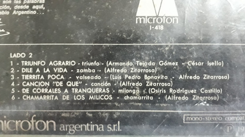 Alfredo Zitarrosa En La Argentina. Vinilo Promo (Usado)
