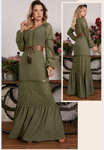 Imagem 1 de 2 de Vestido Longo Com Renda Fascínius