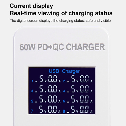 Estação De Carregamento Inteligente A8t 60w De 8 Portas