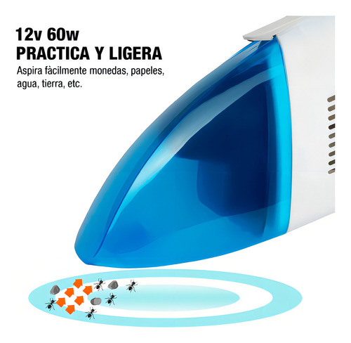 Aspiradora De Mano Auto 12v Portatil Ligera Premium Color Blanco Y Azul